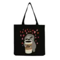 Sac cabas en toile avec imprimé paresseux mignon, sac à épaule décontracté pour le shopping. - Café Coeur Noir (hm6916)
