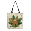 Sac cabas en toile imprimé paresseux mignon, élégant sac à main bandoulière style tropical. - Art Plantes Tropicales Beige (hm6918)