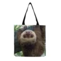 Sac cabas en toile avec imprimé paresseux mignon, sac à bandoulière décontracté et poignées. - Impression Photo Beige (hm6922)