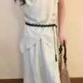 Detail shot of boho wax rope woven waist chain with wooden beads, elegant accessory for dress. - 78# Black Wax Rope Woven Style (78#)