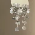 Silver floral long tassel earrings with sparkling rhinestones, elegant drop jewelry for women. - Silver-Hollow Flower Tassel (14#)