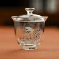 Tasse à thé en verre transparent avec motif de grue et de pin, idéale pour le service de thé Kung Fu. - Série pin et grue - Gaiwan Wuyou