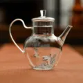 Théière en verre transparent avec motif de pin et grue traditionnel résistant à la chaleur maison - Série Pin et Grue - Théière à anse