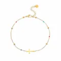 Cavigliera placcata in oro con ciondolo a croce e perline colorate per le donne. - Stile Croce Perline Multicolore