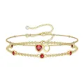 Braccialetto a catena dorata a doppio strato con cuori di cristallo rosso e ciondolo lettera. - Stile Cuore Gennaio A / Oro
