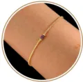 Gold box chain bracelet with purple baguette gemstone for daily commute and birthday gifts. - February - Gold
