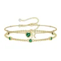 Gold layered bracelet with green heart and round zirconia stones and letter R charm. - May Heart Style A / Gold