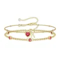 Gold-tone multi-layer bracelet with pink crystals, heart pendant and initial K charm. - July Heart Style A / Gold