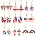 US Independence Day patriotic earrings set red white blue alloy enamel drop earrings for women - Independence Day Patriotic Letter Set (Style 15)