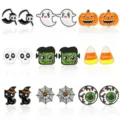 Halloween cute enamel stud earrings set for women, spooky ghost pumpkin skull jewelry gifts. - Halloween Funny Set (Style 2)
