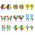 Autism awareness puzzle earrings set colourful enamel stud jewellery gift for women - Autism Puzzle Charity Set (Style 3)