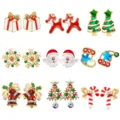 Christmas earrings set gold bow stud earrings holiday fashion jewelry gift for women - Christmas Glazed Rhinestone Set (Style 4)