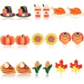 Autumn Thanksgiving enamel stud earrings set featuring cute pumpkins, turkeys and maple leaves. - Thanksgiving Pumpkin Maple Set (Style 5)