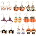 Halloween Enamel Drop Earrings Set Cute Ghost Pumpkin Witch Dangle Earrings for Women Party - Halloween Ghost Pumpkin Hook Set (Style 8)