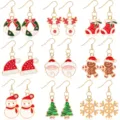 Christmas Dangle Earrings Set Festive Enamel Gold Tone Rhinestone Holiday Jewelry Gifts - Christmas Snowman Gingerbread Hook Set (Style 9)