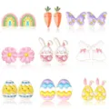 Cute enamel stud earrings set featuring rainbow, bunny and flowers for women gift. - Easter Egg Butterfly Set (Style 11)