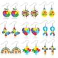 Colorful puzzle enamel dangle earrings set featuring various shapes for women fashion daily wear - Colorful Puzzle Diverse Hook Set (Style 12)