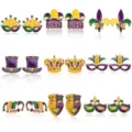 Mardi Gras festive glitter enamel stud earrings set featuring multi-style gold tone charms. - Mardi Gras Carnival Mask Set (Style 14)
