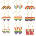 Colorful Rainbow Enamel Dangle Earrings Set Fashion Pride Jewelry Gift for Women - Rainbow Peace Letter Hook Set (Style 17)
