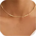 Gold tube station chain necklace worn on neck, minimalist clavicle jewelry for women main - Gold Bar Link Clavicle Chain (Style 5)