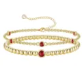 Fashion multi-layer gold bead bracelet with red birthstones, elegant jewelry gift for women. - January