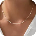 Minimalist silver color clavicle chain necklace with delicate metal bar pendants variant. - Silver Bar Link Clavicle Chain (Style 2) / Steel