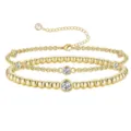 Layered gold bead crystal bracelet fashion minimalist gift for women, elegant daily jewelry style. - April