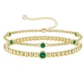 Bracciale di perle multistrato in oro con pietre di cristallo verde gioielli da donna - Maggio