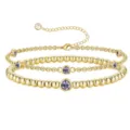 Bracciale a strati con pietre portafortuna per donne eleganti con perle rotonde dorate. - Giugno