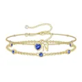 Double layer gold chain bracelet with blue heart crystal and letter N charm fashion - September Heart Style A / Gold