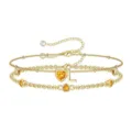 Gold-tone double layer bracelet featuring yellow zircon heart and letter L charm for women. - November Heart Style A / Gold