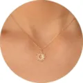 Filigrane goldene Sonnen und Mondsichel Anhänger Halskette Kette Damen Schmuck Accessoire - Sonne Mond Hohl Stil / Gold