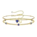 Gold-tone multi-strand bracelet with blue cubic zirconia, heart charm and letter for women. - December Heart Style (A) / Gold