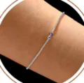 Élégant bracelet tennis argenté avec une pierre de naissance violette pour le quotidien. - Juin - couleur acier
