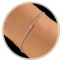 Bracelet de naissance ton argent avec pierre précieuse rose rectangulaire pour style quotidien. - Octobre - Couleur acier
