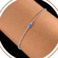 Bracelet de chaîne en argent avec pierre de naissance baguette bleue pour femmes accessoire - Décembre - Couleur acier