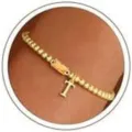 Gold Initial T Bead Bracelet, Letter T Charm Bracelet for Women, Dainty Wrist Jewelry - Letter T / Yellow Rhinestone