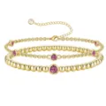 Bracciale di perle multistrato placcato oro alla moda con zircone rosa brillante regalo donna. - Ottobre