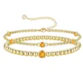Bracciale di perle multistrato dorato con pietre di cristallo giallo, bellissimo gioiello. - Novembre