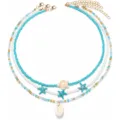 Collana girocollo di perline multistrato boho con ciondoli stella marina tartaruga e conchiglia. - Modello 4