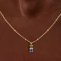 Gold birthstone necklace variant, minimalist double-gemstone clavicle chain design. - Green And Blue Rhinestone Necklace (Style 8)