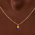 Minimalist gold chain necklace with dual round birthstone pendant for women elegant daily wear. - Yellow And Blue Rhinestone Necklace (Style 9)