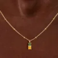 Gold-colored birthstone clavicle necklace with double round green and orange gemstone pendant. - Green And Orange Rhinestone Necklace (Style 7)