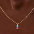 Exquisite gold birthstone necklace with dual round blue and pink crystal pendant for women. - Light Blue And Pink Rhinestone Necklace (Style 17)
