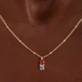 Gold Double Birthstone Necklace Dainty Pendant Chain for Women Elegant Jewelry Gift - Red And Blue Rhinestone Necklace (Style 18)