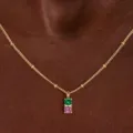 Minimalist gold chain necklace featuring vertical dual birthstone pendant for women. - Green And Pink Rhinestone Necklace (Style 16)