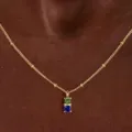 Minimalist Gold Chain Necklace Featuring Green and Blue Round Cut Gemstone Pendant - Green and Blue Rhinestone Necklace (Style 27)