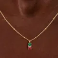 Elegant double gemstone clavicle necklace with minimalist gold chain design for women. - Green And Pink Rhinestone Necklace (款式32)