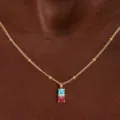 Gold birthstone necklace with dual round blue and red stones, elegant clavicle chain style. - Double Stone Necklace (Style 41)