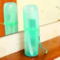 Portable mint green travel toothbrush case and cup with matching lanyard - Cylindrical Style / Transparent Green